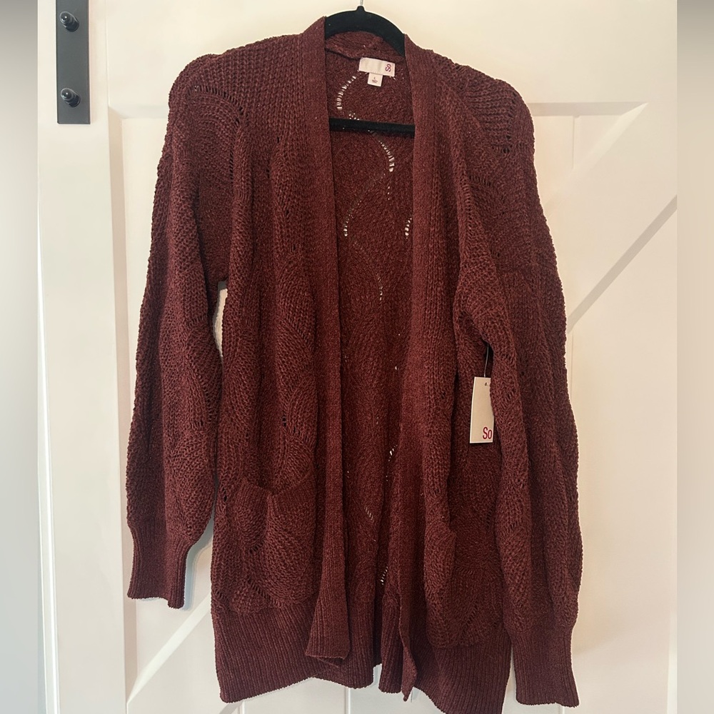 Cozy Knit Open-Front Cardigan - Burgundy